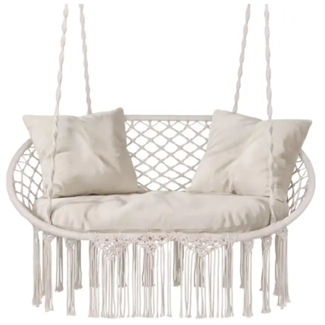 Gardlov Hangstoel voor 2 personen crème met 3 kussens en stevige ophangtouwen