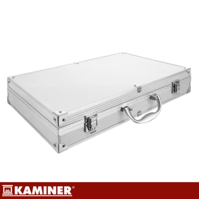 Kaminer Complete barbecue gereedschapset 26 delig met rvs grilltools, steakmessen, spiesen en aluminium opbergkoffer
