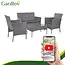 Gardlov Donkergrijze rattan tuinmeubelset met tweezitsbank, 2 stoelen en tafel met glazen blad