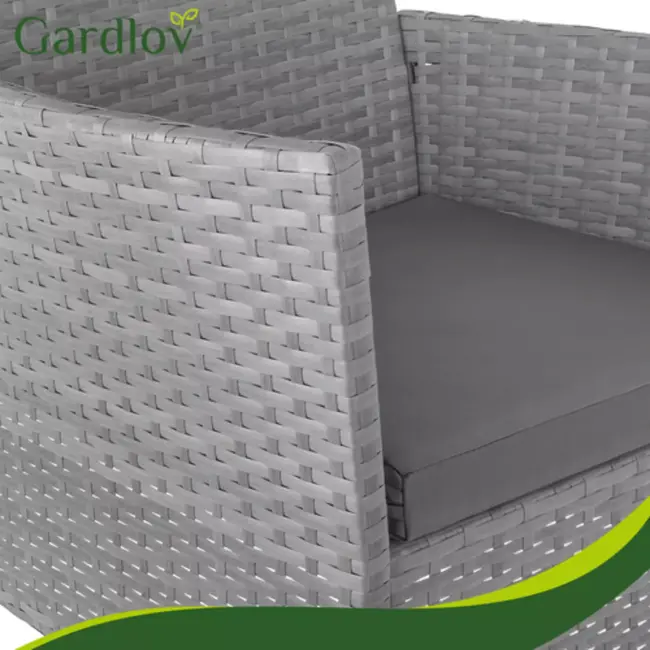 Gardlov Donkergrijze rattan tuinmeubelset met tweezitsbank, 2 stoelen en tafel met glazen blad