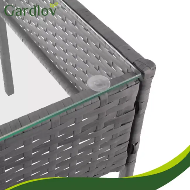 Gardlov Donkergrijze rattan tuinmeubelset met tweezitsbank, 2 stoelen en tafel met glazen blad