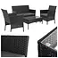 Gardlov Zwarte rattan tuinmeubelset met tweezitsbank, 2 stoelen, glazen tafel en grijze kussens