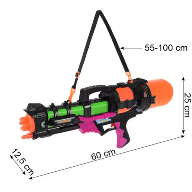 Kruzzel Groot waterpistool 60 cm met 1.25 l tank en bereik tot 6 m voor zomerse watergevechten buiten