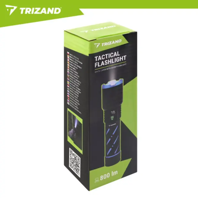 Trizand Tactische LED zaklamp 800 lumen zwart aluminium met zoom, USB-C opladen en 5000 mAh batterij