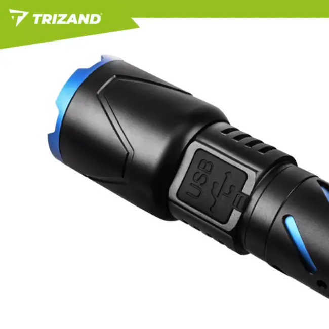 Trizand Tactische LED zaklamp 800 lumen zwart aluminium met zoom, USB-C opladen en 5000 mAh batterij