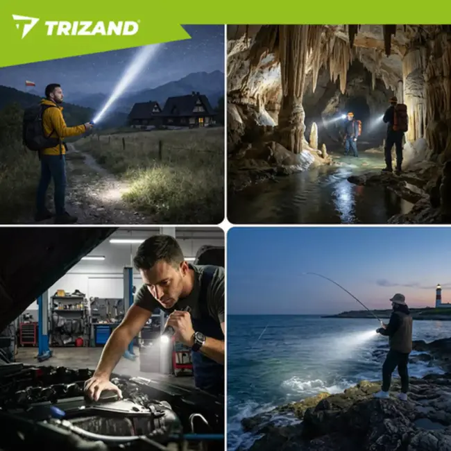 Trizand Tactische LED zaklamp 800 lumen zwart aluminium met zoom, USB-C opladen en 5000 mAh batterij