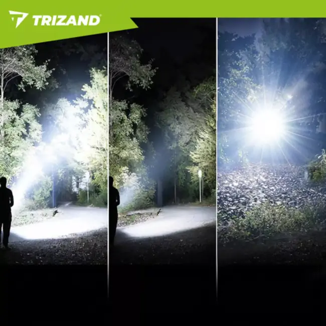Trizand Tactische LED zaklamp 800 lumen zwart aluminium met zoom, USB-C opladen en 5000 mAh batterij