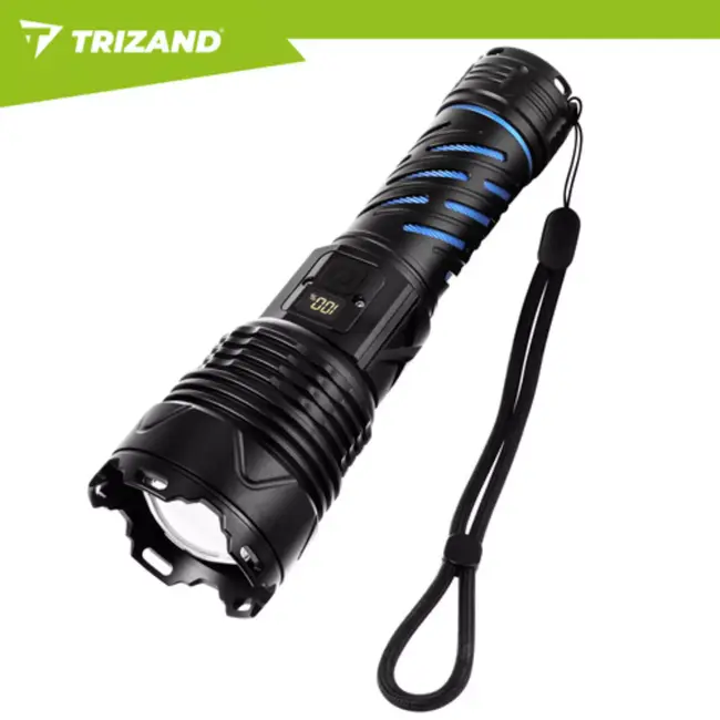 Trizand Tactische LED zaklamp 1500 lumen zwart aluminium met zoom, USB-C opladen en 5000 mAh batterij