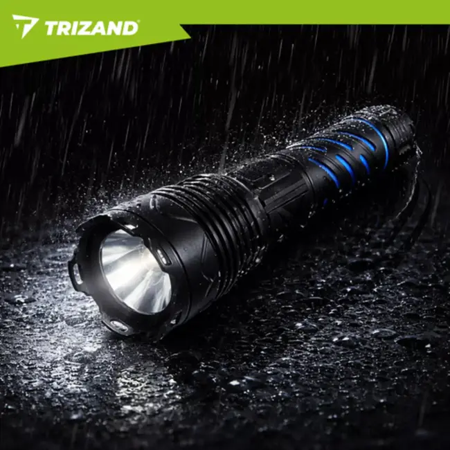 Trizand Tactische LED zaklamp 1500 lumen zwart aluminium met zoom, USB-C opladen en 5000 mAh batterij
