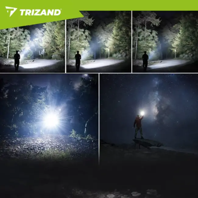 Trizand Tactische LED zaklamp 1500 lumen zwart aluminium met zoom, USB-C opladen en 5000 mAh batterij