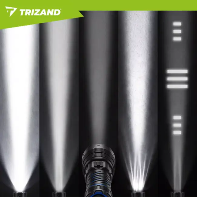 Trizand Tactische LED zaklamp 1500 lumen zwart aluminium met zoom, USB-C opladen en 5000 mAh batterij