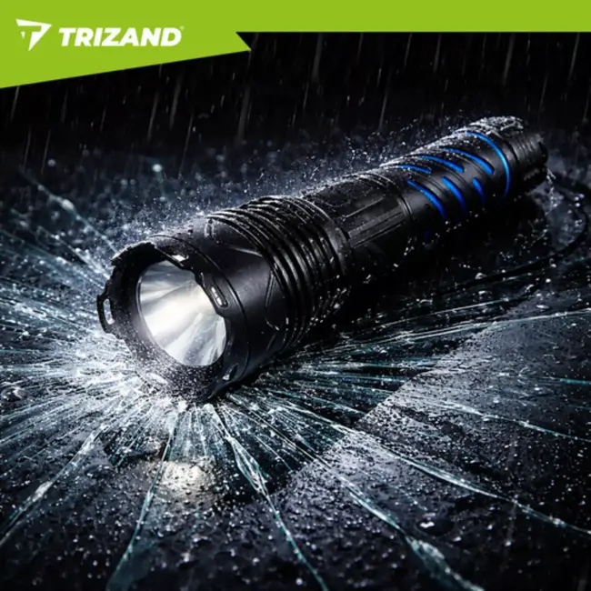 Trizand Tactische LED zaklamp 1500 lumen zwart aluminium met zoom, USB-C opladen en 5000 mAh batterij