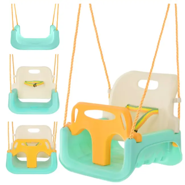 Kruzzel Meegroei babyschommel 3-in-1 turquoise crème geel met verstelbare touwen tot 30 kg