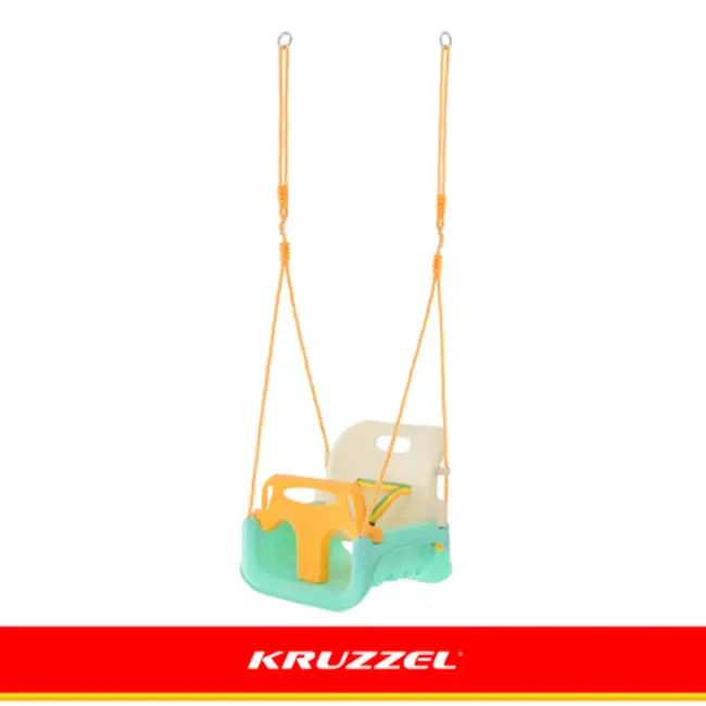 Kruzzel Meegroei babyschommel 3-in-1 turquoise crème geel met verstelbare touwen tot 30 kg