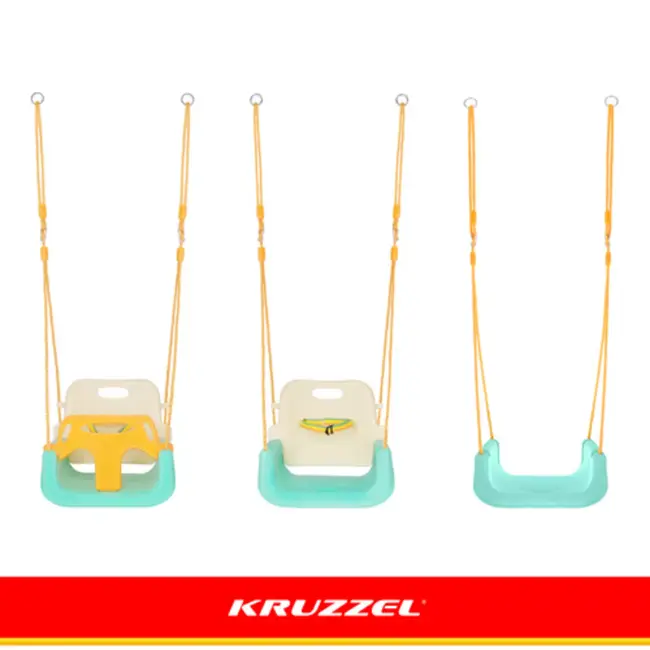 Kruzzel Meegroei babyschommel 3-in-1 turquoise crème geel met verstelbare touwen tot 30 kg