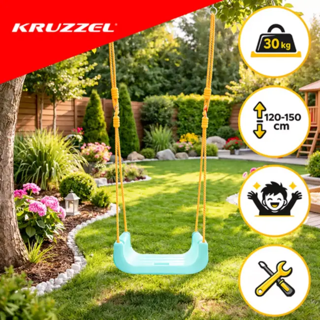 Kruzzel Meegroei babyschommel 3-in-1 turquoise crème geel met verstelbare touwen tot 30 kg