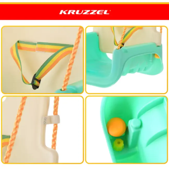 Kruzzel Meegroei babyschommel 3-in-1 turquoise crème geel met verstelbare touwen tot 30 kg