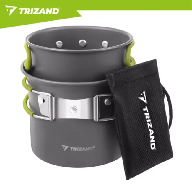 Trizand Lichtgewicht aluminium camping pannenset 1,2 liter met opvouwbaar bestek en opbergzak