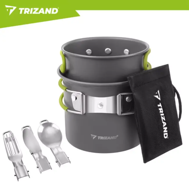 Trizand Lichtgewicht aluminium camping pannenset 1,2 liter met opvouwbaar bestek en opbergzak