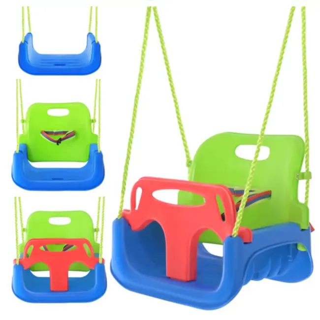 Kruzzel 3-in-1 kinderswing blauw groen rood met veiligheidszitje 43 x 38 x 37,5 cm en verstelbare touwen 120 tot 150 cm