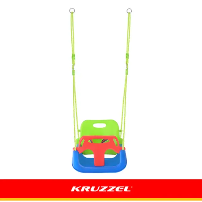 Kruzzel 3-in-1 kinderswing blauw groen rood met veiligheidszitje 43 x 38 x 37,5 cm en verstelbare touwen 120 tot 150 cm