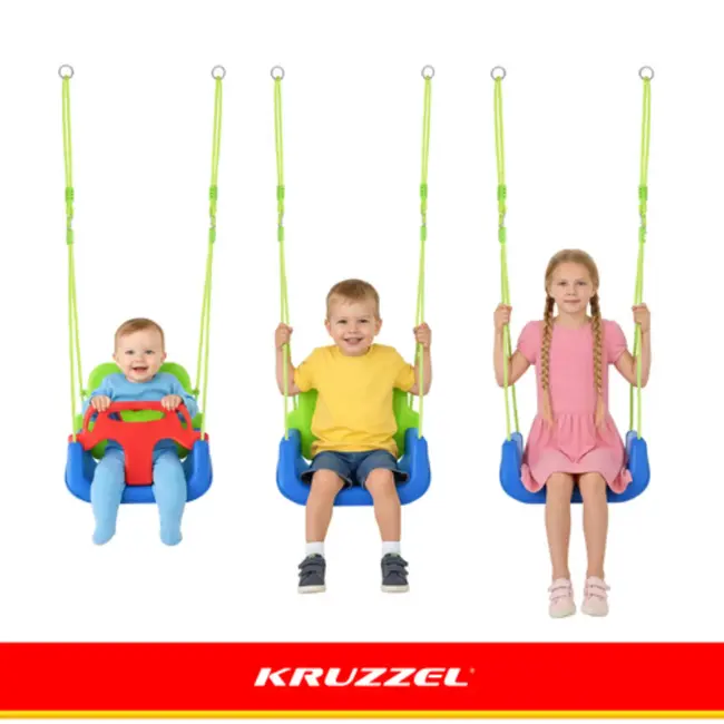 Kruzzel 3-in-1 kinderswing blauw groen rood met veiligheidszitje 43 x 38 x 37,5 cm en verstelbare touwen 120 tot 150 cm
