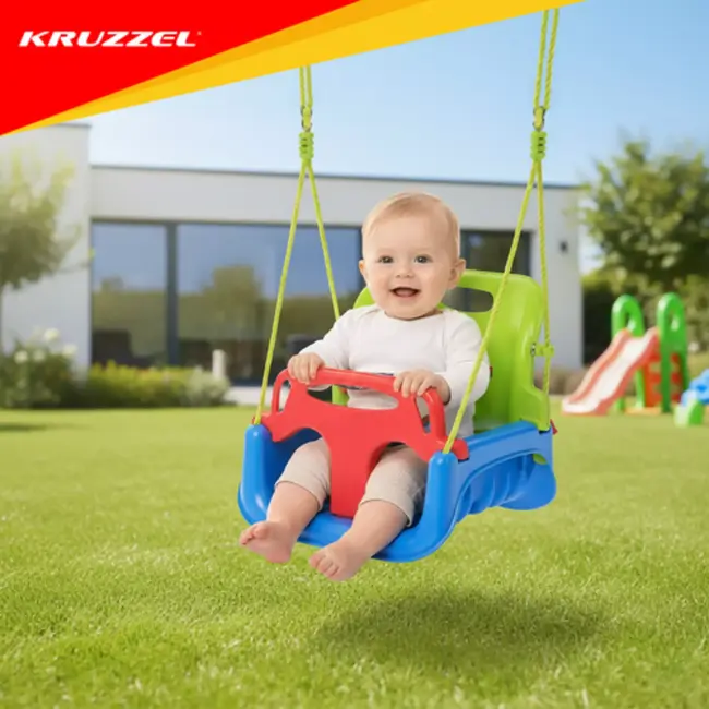Kruzzel 3-in-1 kinderswing blauw groen rood met veiligheidszitje 43 x 38 x 37,5 cm en verstelbare touwen 120 tot 150 cm