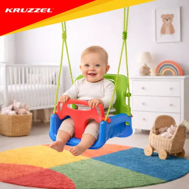 Kruzzel 3-in-1 kinderswing blauw groen rood met veiligheidszitje 43 x 38 x 37,5 cm en verstelbare touwen 120 tot 150 cm