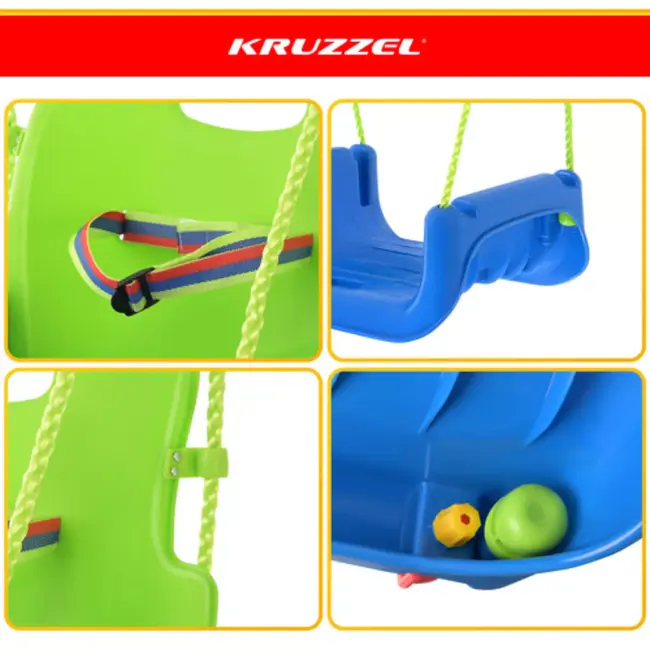 Kruzzel 3-in-1 kinderswing blauw groen rood met veiligheidszitje 43 x 38 x 37,5 cm en verstelbare touwen 120 tot 150 cm