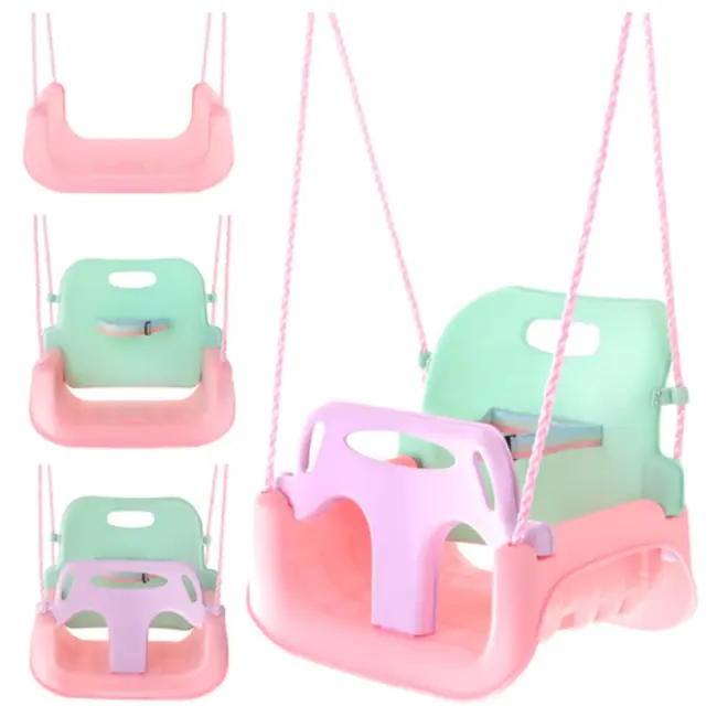 Kruzzel Meegroei babyschommel 3-in-1 pastel roze turquoise paars met rugleuning en verstelbare touwen tot 30 kg