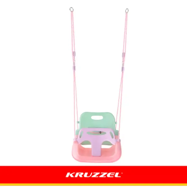 Kruzzel Meegroei babyschommel 3-in-1 pastel roze turquoise paars met rugleuning en verstelbare touwen tot 30 kg