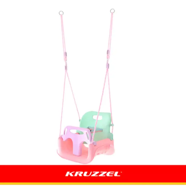 Kruzzel Meegroei babyschommel 3-in-1 pastel roze turquoise paars met rugleuning en verstelbare touwen tot 30 kg