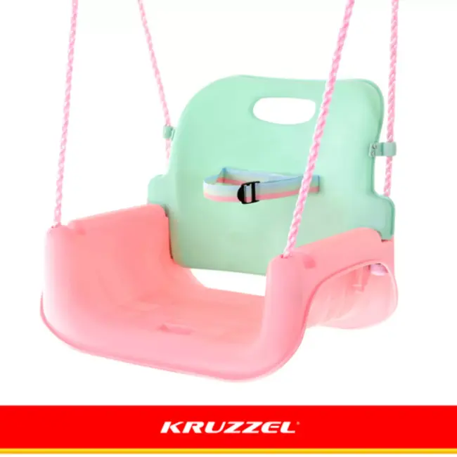 Kruzzel Meegroei babyschommel 3-in-1 pastel roze turquoise paars met rugleuning en verstelbare touwen tot 30 kg