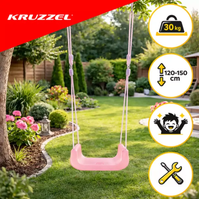 Kruzzel Meegroei babyschommel 3-in-1 pastel roze turquoise paars met rugleuning en verstelbare touwen tot 30 kg