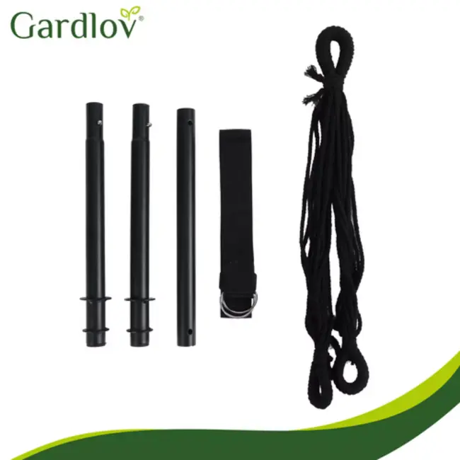 Gardlov Hangstoel Zwart met Kussens en Voetensteun 210 cm – Hangmatstoel voor Tuin, Balkon of Woonkamer – Max. 150 kg – Inclusief Ophangband