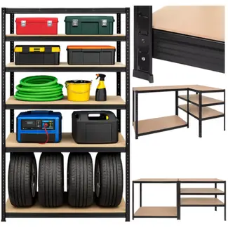 Bigstren Zwart metalen magazijnrek 180 x 100 x 60 cm met 5 planken en draagvermogen tot 1000 kg