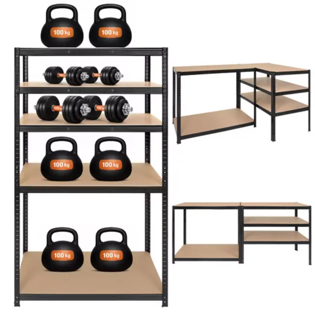 Bigstren Zwart metalen magazijnrek 180 x 100 x 60 cm met 5 planken en draagvermogen tot 1000 kg