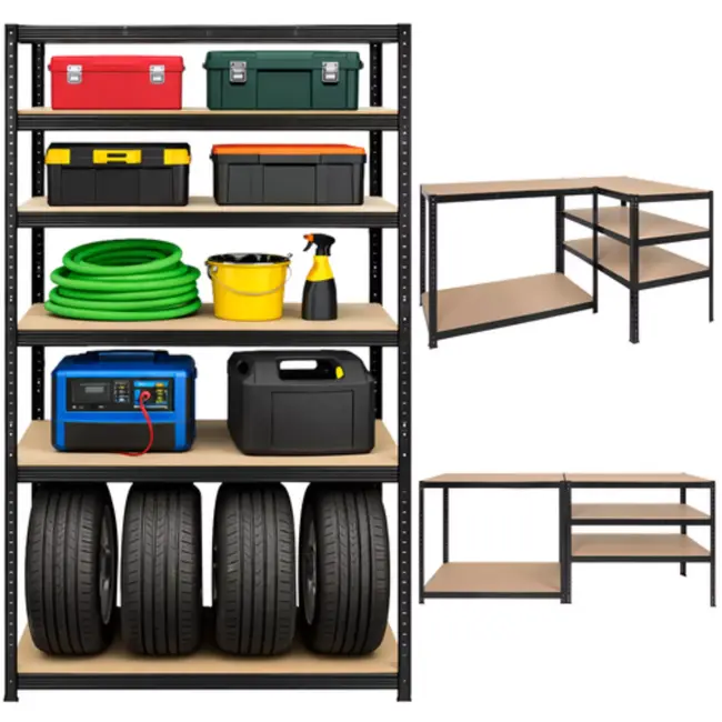 Bigstren Zwart metalen magazijnrek 180 x 100 x 60 cm met 5 planken en draagvermogen tot 1000 kg