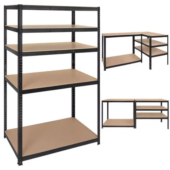 Bigstren Zwart metalen magazijnrek 180 x 100 x 60 cm met 5 planken en draagvermogen tot 1000 kg