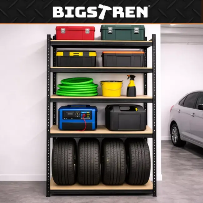 Bigstren Zwart metalen magazijnrek 180 x 100 x 60 cm met 5 planken en draagvermogen tot 1000 kg