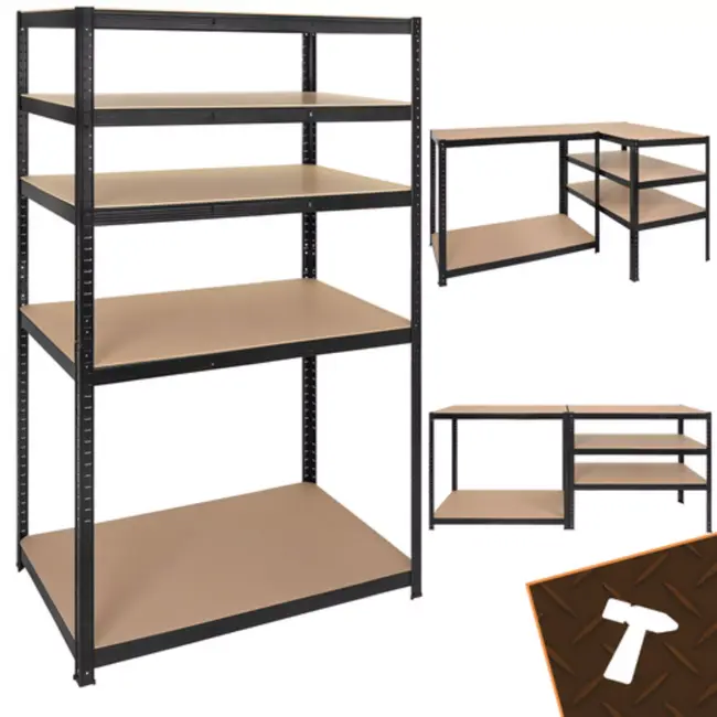 Bigstren Zwart metalen magazijnrek 180 x 100 x 60 cm met 5 planken en draagvermogen tot 1000 kg