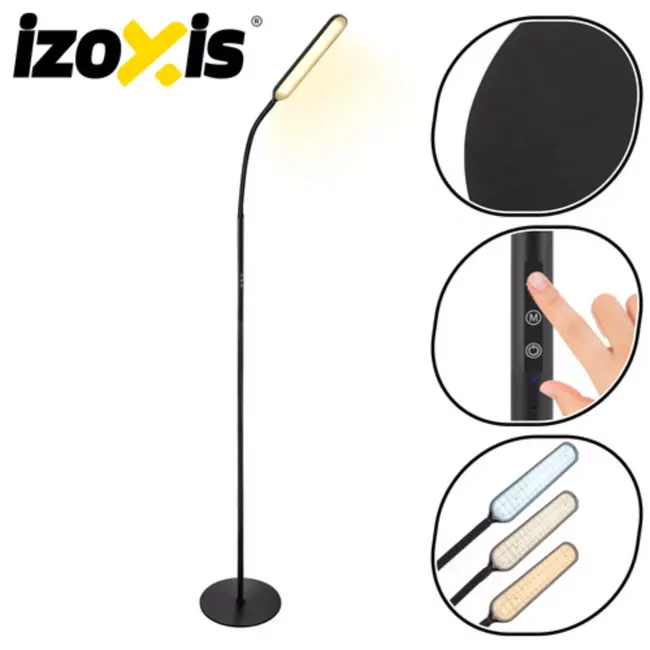 Izoxis Zwarte LED vloerlamp 180 cm met dimmer, afstandsbediening en lichtkleuren 3000 K 4000 K 6000 K