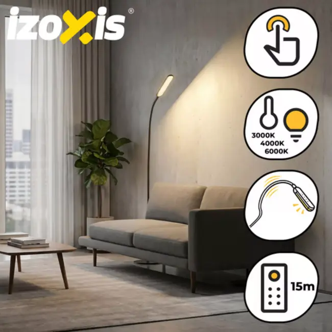 Izoxis Zwarte LED vloerlamp 180 cm met dimmer, afstandsbediening en lichtkleuren 3000 K 4000 K 6000 K