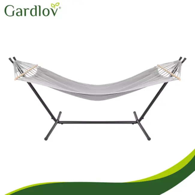 Gardlov Grijze tweepersoons hangmat met frame 200 x 150 cm belastbaar tot 250 kg