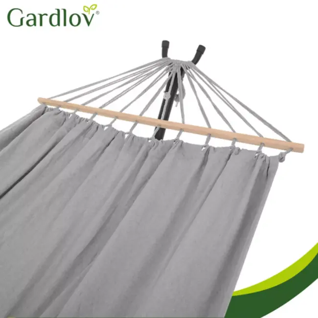 Gardlov Grijze tweepersoons hangmat met frame 200 x 150 cm belastbaar tot 250 kg