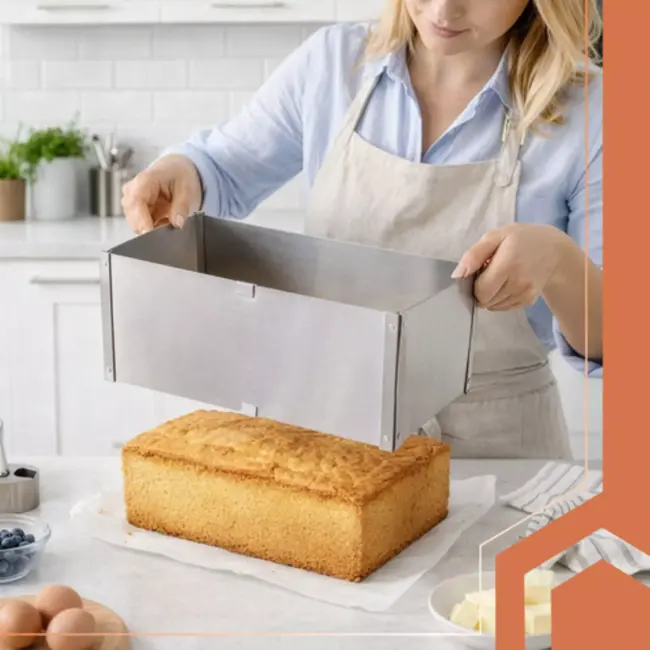 Ruhhy RVS verstelbare rechthoekige bakvorm 20 tot 38 x 24 tot 45 cm en 15 cm hoog voor taarten en dessert