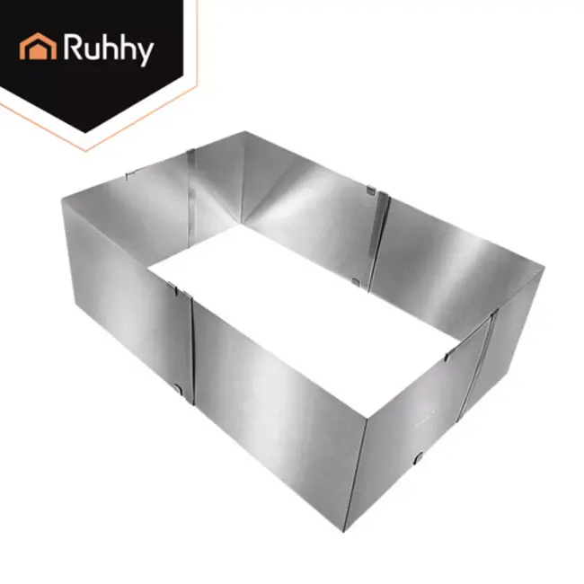 Ruhhy RVS verstelbare rechthoekige bakvorm 20 tot 38 x 24 tot 45 cm en 15 cm hoog voor taarten en dessert