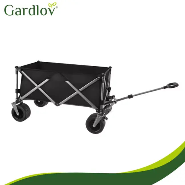 Gardlov Zwarte opvouwbare transportkar 150 liter met terreinwielen en belastbaar tot 200 kg voor tuin strand en camping