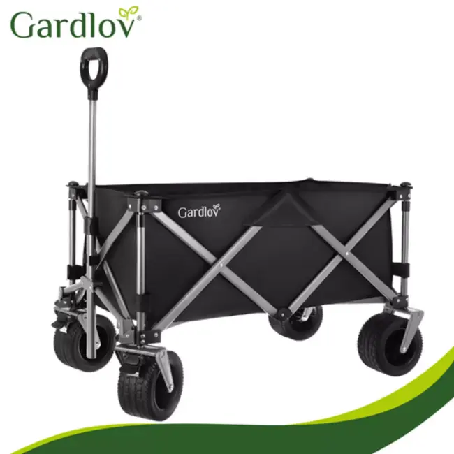 Gardlov Zwarte opvouwbare transportkar 150 liter met terreinwielen en belastbaar tot 200 kg voor tuin strand en camping