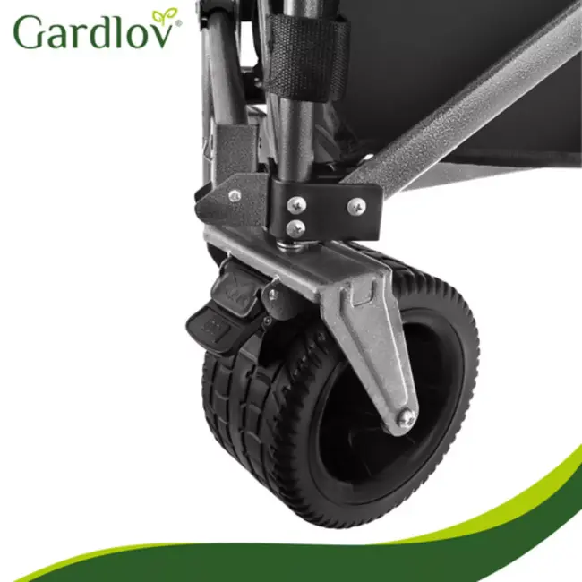 Gardlov Zwarte opvouwbare transportkar 150 liter met terreinwielen en belastbaar tot 200 kg voor tuin strand en camping